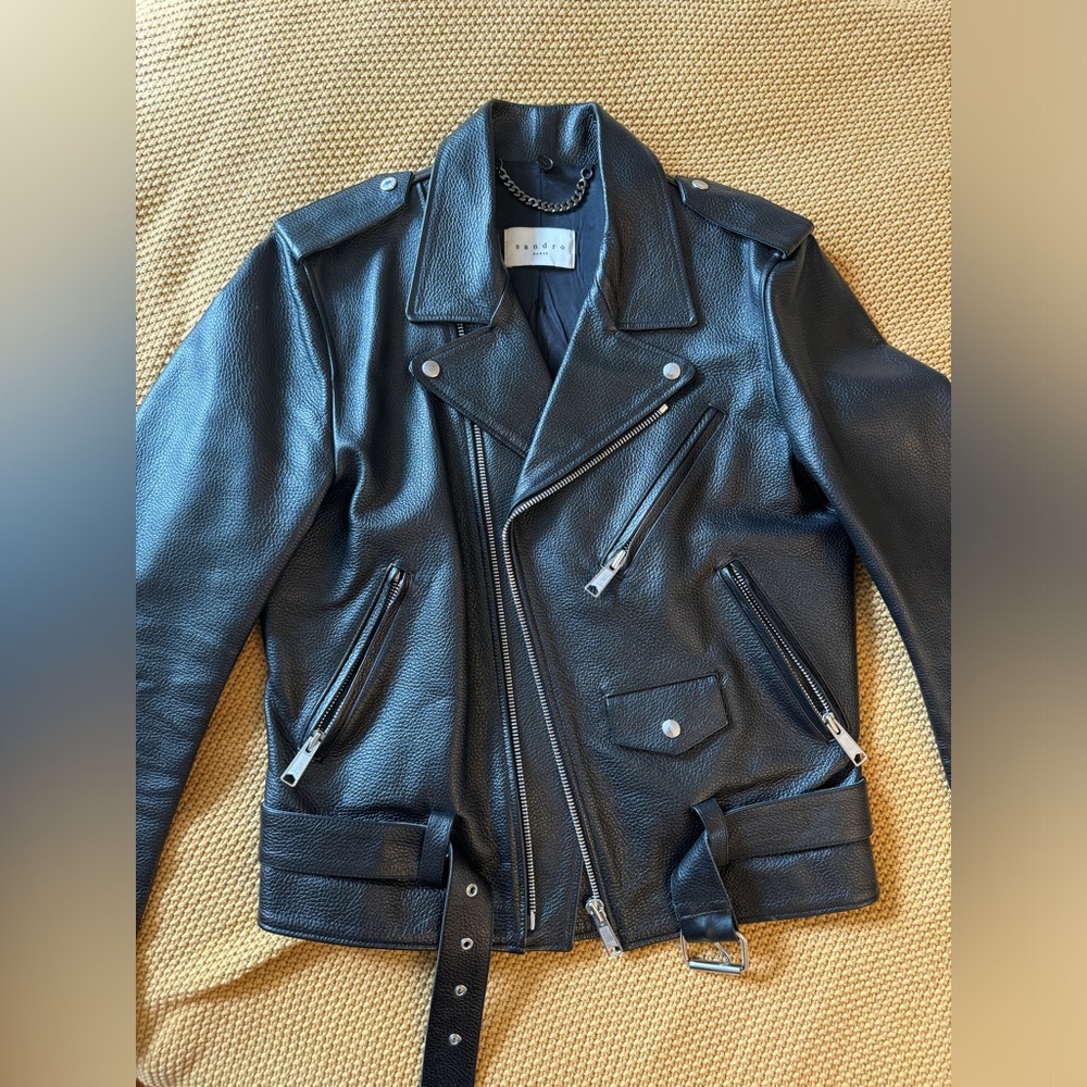 Sandro Black Leather Biker Jacket